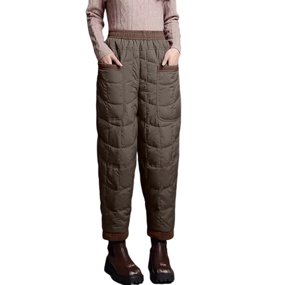 Quixlent Women Harem Pants Elastic High Waist Lightweight Down Trousers with Large Pockets Thick Warm Quilt Pants