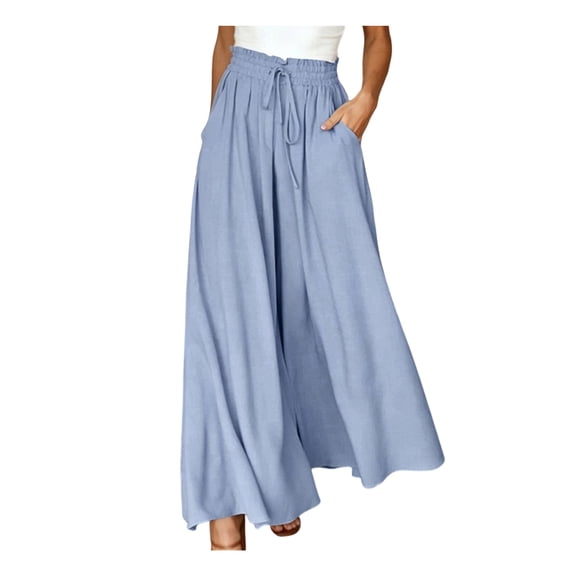 Quixlent Women Long Pants, Oversized Wide Leg Trousers with Pockets, Pure Color Elastic Straps Adjustable Pants for Daily Casual Wear
