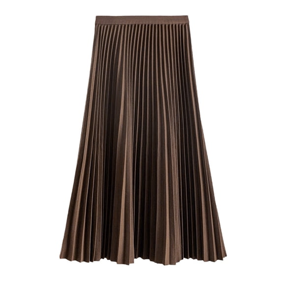 Quixlent Women Maxi Skirt Elastic High Waist A-Line Long Skirt Solid Color Large Hem Pleated Skirt Work Leisure Skirt Workwear