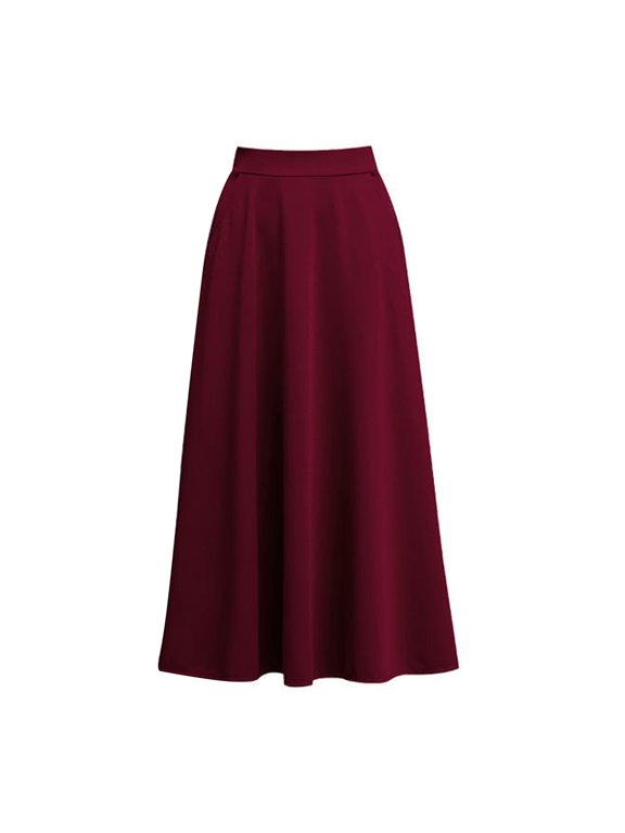 Women Maxi Skirt Elastic High Waist Large Hem A-Line Skirt with Pockets Solid Color Swing Skirt Streetwear