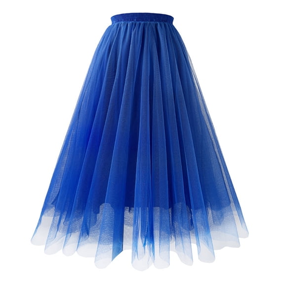 Quixlent Women Mesh Gauze Skirt Elastic High Waist Pleated A-line Skirt Solid Color Maxi Tulle Skirt Prom Clothes