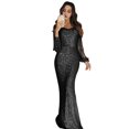 thumbnail image 1 of Quixlent Women Prom Dress Tassel Sleeves Sheath Slim Fit V Neck Solid Color Sequin Fishtail Hem Evening Dress Cocktail Party Maxi Dress, 1 of 8
