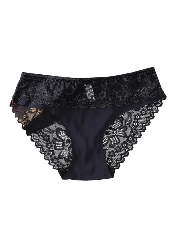 Women Sexy Briefs See-through Lace Stitching Seamless Panties Mid-rise Solid Color Female Transparent Pantie