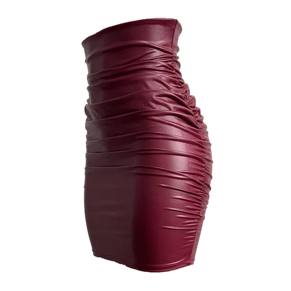 Quixlent Women Skirt High Waist Imitation Leather Hip Hugging Pleated Hem Mini Skirt Commuting Street Short Skirt Daily Wear