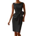 thumbnail image 1 of Quixlent Women Sleeveless Bodycon Dress Ruched Bow Tie Side Slit Midi Dress Lady Formal Cocktail Party Work Dress, 1 of 8