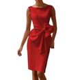 thumbnail image 1 of Quixlent Women Sleeveless Bodycon Dress Ruched Bow Tie Side Slit Midi Dress Lady Formal Cocktail Party Work Dress, 1 of 8