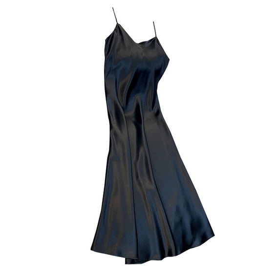 Quixlent Women Slip Dress Silky Satin V Neck Spaghetti Strap Solid Color Plus Size A-line Loose Hem Backless Sleeveless Strappy Dress Prom Party Midi Dress