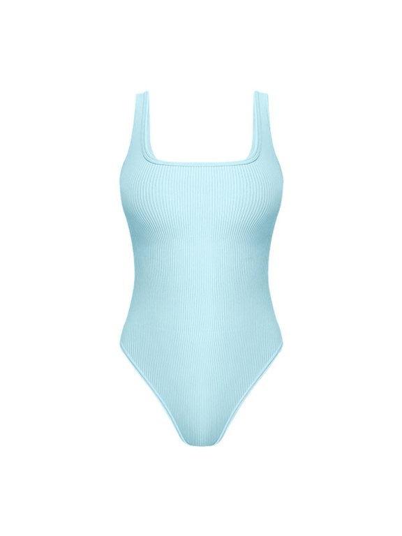 Women Summer Bodysuit Square Neck Sleeveless Skinny Elastic with Crotch Button Closure Tight Waist Backless Solid Color Soft Breathable Lady Sexy Playsuit