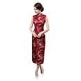 thumbnail image 1 of Quixlent Women Summer Cheongsam Stand Collar Floral Print Hollow Out Split Hem Sleeveless Qipao Slim Fit Retro Chinese Style Mid-calf Length Wedding Party Cocktail Dress, 1 of 8