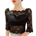 thumbnail image 1 of Quixlent Women Summer Cropped Tops One-word Collar Half Sleeve Blouse See-through Embroidery Lace Pullover Tops, 1 of 7