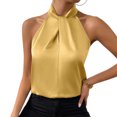 thumbnail image 1 of Quixlent Women Summer Tops Halter Sleeveless Loose Fit Blouse Solid Color Smooth Satin Tank Tops Imitation Silk Party Office Vest Workwear, 1 of 8