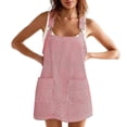 thumbnail image 1 of Quixlent Women Suspender Dress U-shaped Collar Sleeveless Striped Print Mini Dress with Pockets Loose Fit Slimming Look Dress Work Leisure Wear, 1 of 8