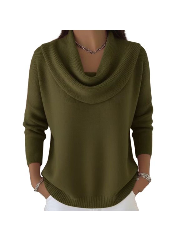 Women Sweater Swing Collar Long Sleeve Solid Color Jumper Tops Slim Fit Soft Breathable Winter Layering Casual Knitting Tops