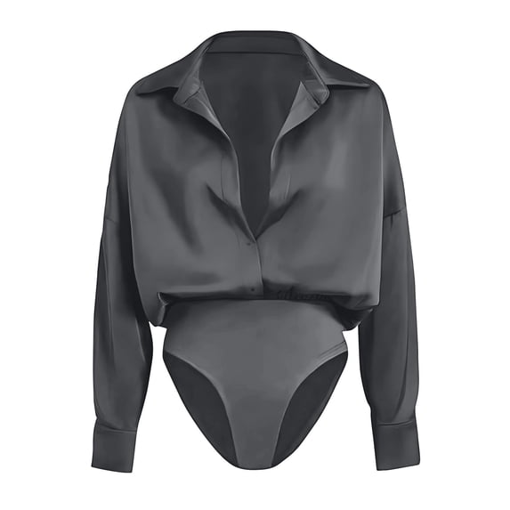 Quixlent Women's Office Blouse Bodysuit Top Button Down Lapel Long Sleeve One Piece Work Shirt Casual Loose Fit Business Tops