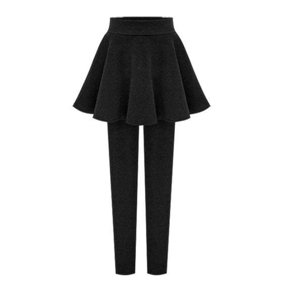 Quixlent Women Winter Culottes Pants Solid Color High Waist Pleated Skirt Pants Fake Two Piece Leggings-Skirt Combo