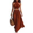 thumbnail image 1 of Quixlent Women's 2 Piece Outfits, High Neck Halter Sleeveless Top And Wide Leg Pants Matching Set, Summer Beach Vacation Outfits, 1 of 7