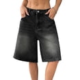 thumbnail image 1 of Quixlent Women's Bermuda Jean Shorts High Waisted Knee Length Baggy Jorts Wide Leg Loose Denim Shorts with Pockets, 1 of 8