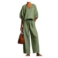 thumbnail image 1 of Quixlent Women's Casual 2 Piece Lounge Sets Puff Half Sleeve V Neck Top And Wide Leg Pants Travel Vacation Outfits with Pockets, 1 of 8