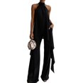 thumbnail image 1 of Quixlent Women's Chiffon 2 Piece Sets, Asymmetrical Halter Sleeveless Tops with Wide Leg Pants Summer Outfits, Casual Vacation Lounge Matching Set, 1 of 8