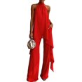 thumbnail image 1 of Quixlent Women's Chiffon 2 Piece Sets, Asymmetrical Halter Sleeveless Tops with Wide Leg Pants Summer Outfits, Casual Vacation Lounge Matching Set, 1 of 8
