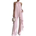 thumbnail image 1 of Quixlent Women's Chiffon 2 Piece Sets, Asymmetrical Halter Sleeveless Tops with Wide Leg Pants Summer Outfits, Casual Vacation Lounge Matching Set, 1 of 8
