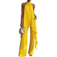 thumbnail image 1 of Quixlent Women's Chiffon 2 Piece Sets, Asymmetrical Halter Sleeveless Tops with Wide Leg Pants Summer Outfits, Casual Vacation Lounge Matching Set, 1 of 8
