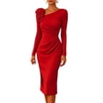 thumbnail image 1 of Quixlent Women's Cocktail Party Bodycon Midi Dress, Long Sleeve 3D Flower Ruched Dress, Formal Wedding Guest Evening Gown, 1 of 7