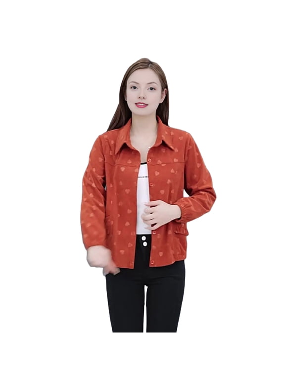 Women's Corduroy Shackets Jacket Oversized Button Down Lapel Coat Casual Long Sleeve Blouses Tops Fall Outerwear