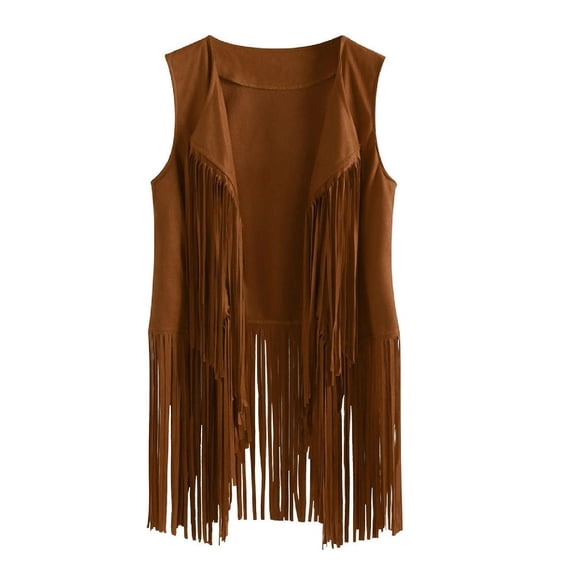 Quixlent Women's Fringe Vest Retro Sleeveless Jacket Cowgirl Western Outfits Open Front Tassel Cardigan Outerwear