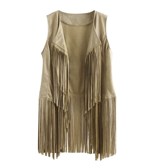 Quixlent Women's Fringe Vest Retro Sleeveless Jacket Cowgirl Western Outfits Open Front Tassel Cardigan Outerwear
