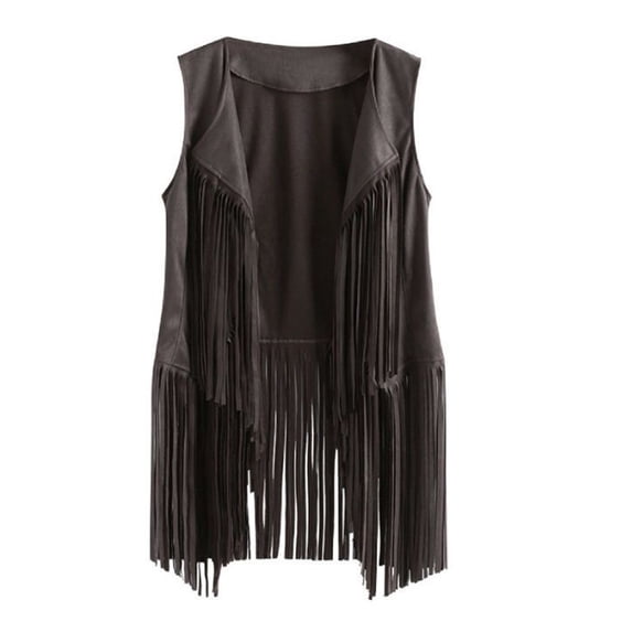 Quixlent Women's Fringe Vest Retro Sleeveless Jacket Cowgirl Western Outfits Open Front Tassel Cardigan Outerwear