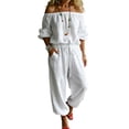 thumbnail image 1 of Quixlent Women's Off Shoulder Tie Waist Jumpsuit, Casual Half Sleeve Rompers, Summer One Piece Outfits with Pockets, 1 of 7