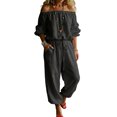 thumbnail image 1 of Quixlent Women's Off Shoulder Tie Waist Jumpsuit, Casual Half Sleeve Rompers, Summer One Piece Outfits with Pockets, 1 of 8