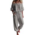 thumbnail image 1 of Quixlent Women's Off Shoulder Tie Waist Jumpsuit, Casual Half Sleeve Rompers, Summer One Piece Outfits with Pockets, 1 of 8