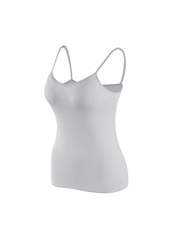 Women's Padded Cami Tank Tops Double Lined Spaghetti Strap Camisole Shirts with Built in Bra Slim Fitted Basic Summer Going Out Top