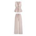 thumbnail image 1 of Quixlent Women's Striped 2 Piece Outfits Tie Front Ruffle Tank Top And Wide Leg Pants Sets Summer Casual Sleeveless Lounge Sets, 1 of 8