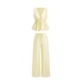 thumbnail image 1 of Quixlent Women's Striped 2 Piece Outfits Tie Front Ruffle Tank Top And Wide Leg Pants Sets Summer Casual Sleeveless Lounge Sets, 1 of 8