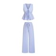 thumbnail image 1 of Quixlent Women's Striped 2 Piece Outfits Tie Front Ruffle Tank Top And Wide Leg Pants Sets Summer Casual Sleeveless Lounge Sets, 1 of 8