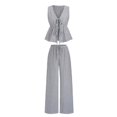 thumbnail image 1 of Quixlent Women's Striped 2 Piece Outfits Tie Front Ruffle Tank Top And Wide Leg Pants Sets Summer Casual Sleeveless Lounge Sets, 1 of 8