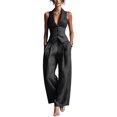 thumbnail image 1 of Quixlent Women's Summer 2 Piece Business Work Outfits, Sleeveless Button Down Vest And Wide Leg Pants Matching Set, 1 of 8