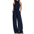 thumbnail image 1 of Quixlent Women's Summer Jumpsuit, Halter High Neck Sleeveless Chiffon Wide Leg Rompers, Smocked Waist Backless Vacation One Piece Outfits, 1 of 8