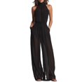 thumbnail image 1 of Quixlent Women's Summer Jumpsuit, Halter High Neck Sleeveless Chiffon Wide Leg Rompers, Smocked Waist Backless Vacation One Piece Outfits, 1 of 8