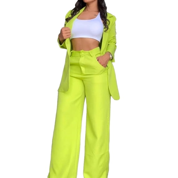 Quixlent Women's Two Piece Suit Business Outfit Casual Blazer Jacket And Wide Leg Dressy Pants Set Formal Office Work Sets