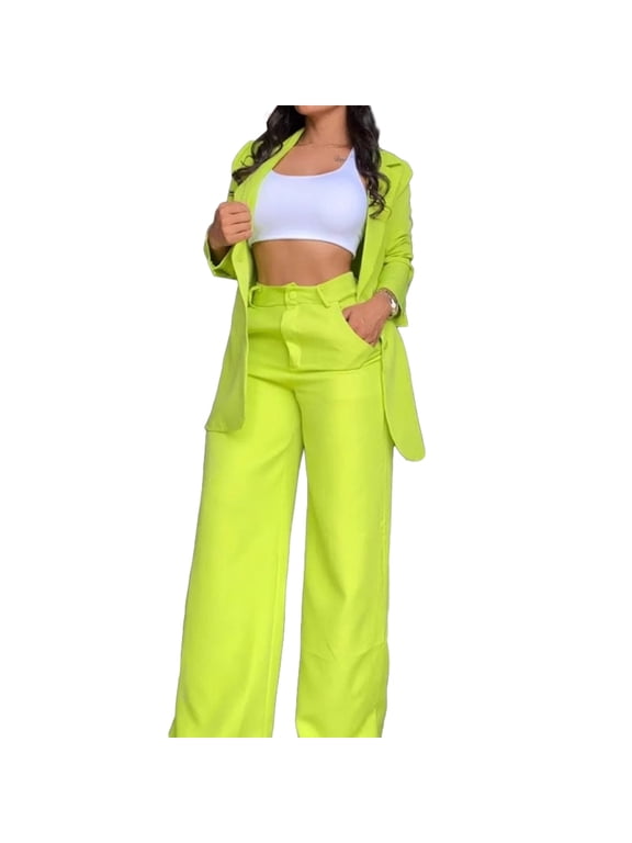 Women's Two Piece Suit Business Outfit Casual Blazer Jacket And Wide Leg Dressy Pants Set Formal Office Work Sets