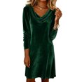thumbnail image 1 of Quixlent Women's Velvet Dresses Cowl Neck Long Sleeve Party Cocktail Mini Dress Retro Velour Wedding Guest Dress, 1 of 8