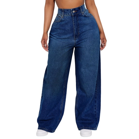 Quixlent Women's Wide Leg Jeans High Waisted Stretchy Boyfriend Denim Pants Straight Leg Loose Baggy Jeans with Pockets