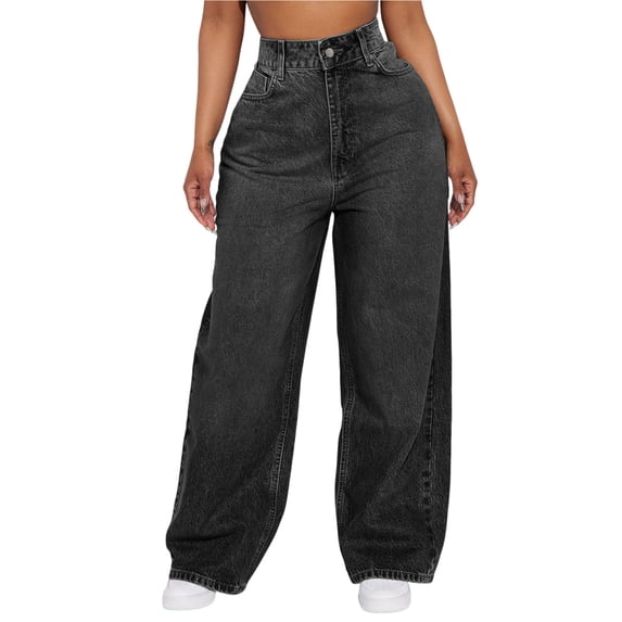 Quixlent Women's Wide Leg Jeans High Waisted Stretchy Boyfriend Denim Pants Straight Leg Loose Baggy Jeans with Pockets
