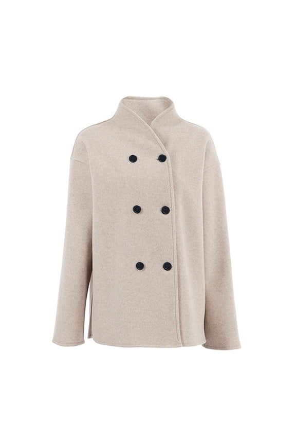 Women's Winter Cropped Wool Coat Double Breasted Dressy Jacket Fall Casual Long Sleeve Short Peacoat