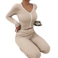 thumbnail image 1 of Quixlent Womens Lace Trim Ribbed Knit Pajamas Set Long Sleeve Crop Top Wide Leg Pants Lounge Set 2 Piece Pjs Sleepwear, 1 of 8