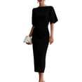 thumbnail image 1 of Quixlent Work Dress for Women Boat Neck Batwing Half Sleeve Pencil Sheath Dress Formal Business Office Midi Dress, 1 of 8